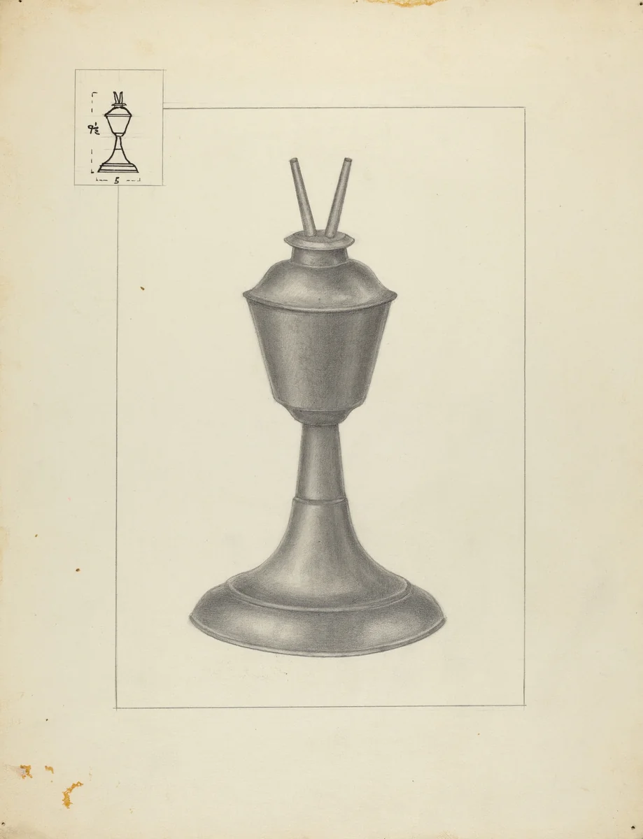 Camphene Lamp by Herman Bader, index of american design, 1935-1942