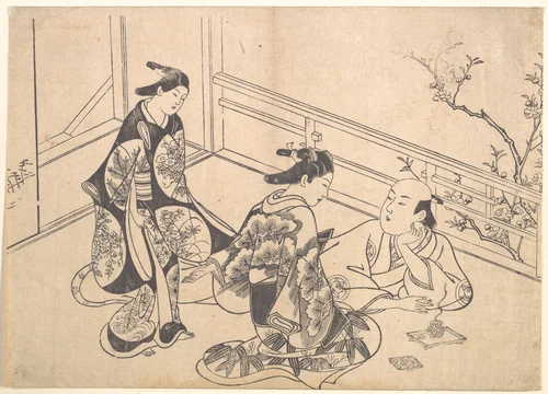 The Actor Ichimura Takenojo Reclining on a Balcony by Okumura Masanobu (奥村政信), print, 1705-1725