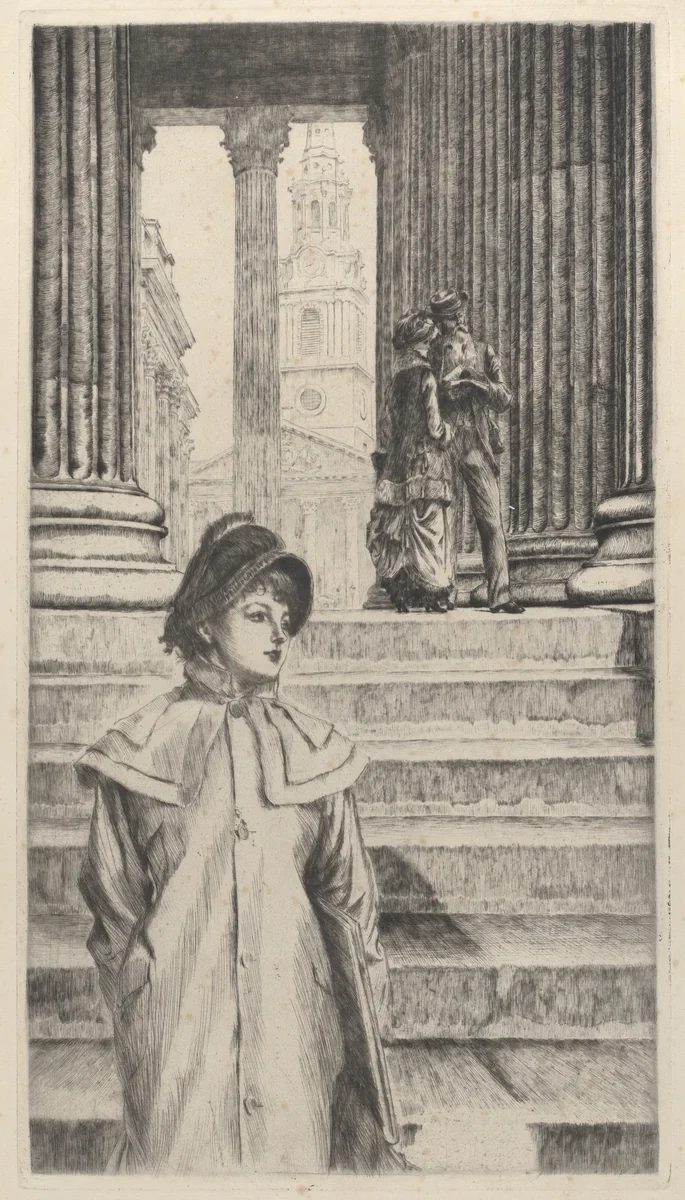 The Portico of the National Gallery, London by James Tissot, print, 1878