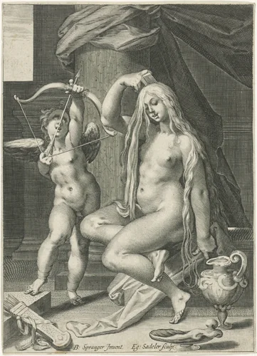 Venus kamt haar haren by Unknown, print, 1580-1629