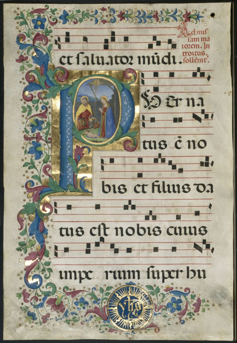 Leaf from a Gradual: Initial P with the Nativity by Attavante degli Attavanti, manuscript, 1495-1505