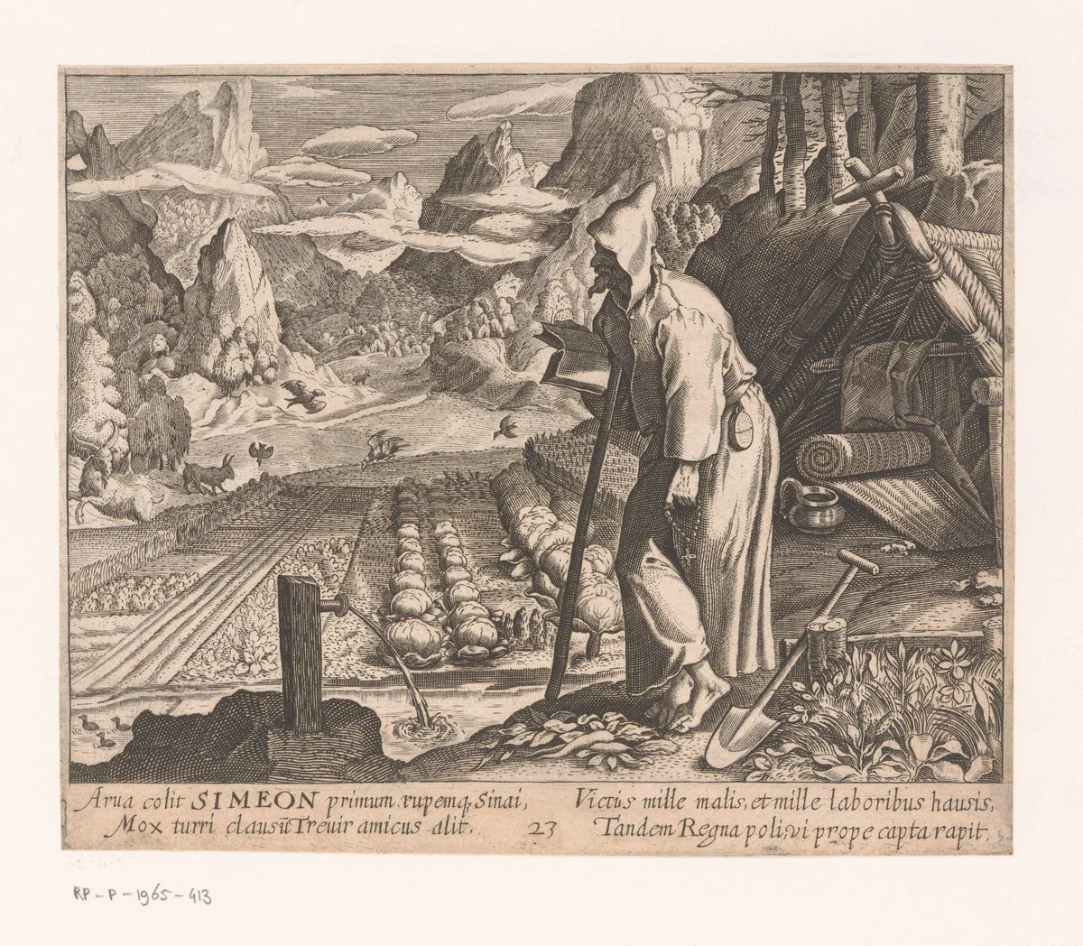 Heilige Simeon van Trier als kluizenaar by Charles van Boeckel, print, 1594-1614