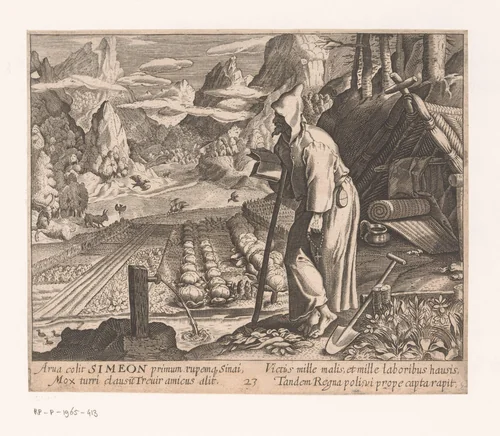Heilige Simeon van Trier als kluizenaar by Charles van Boeckel, print, 1594-1614