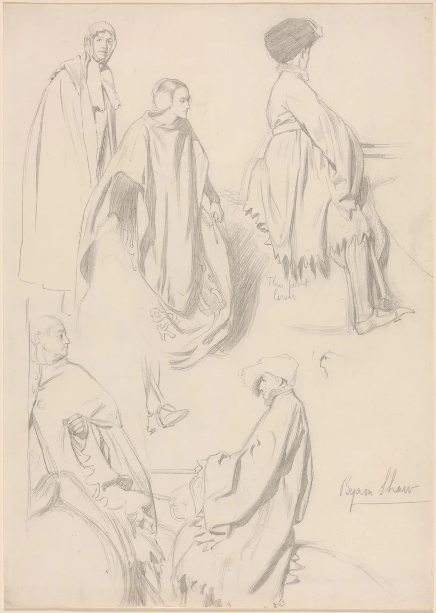Studies of Men and Women in Medieval Dress by Byam Shaw, drawing, 1872-1919