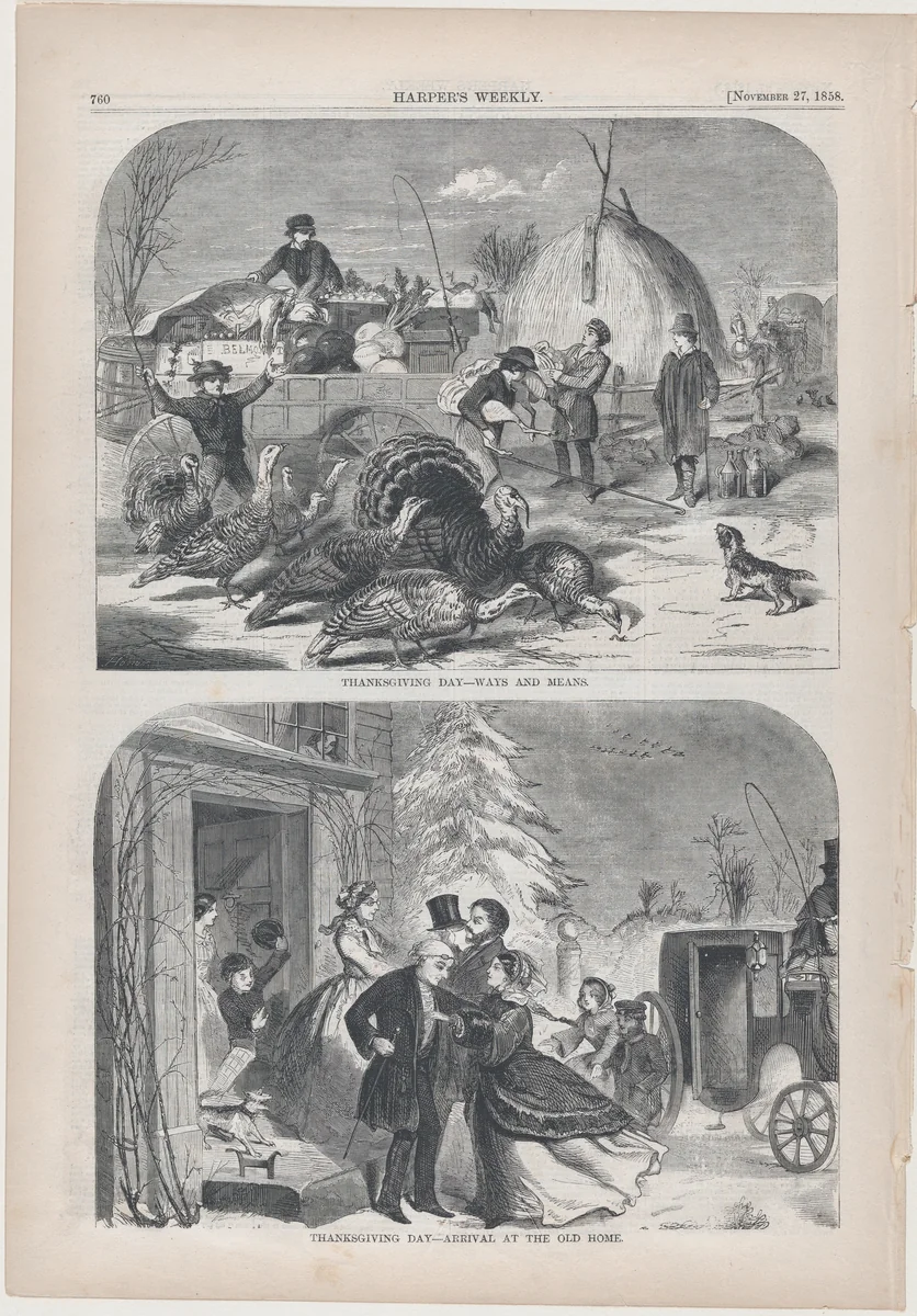 Thanksgiving Day – Ways and Means (from "Harper's Weekly," Vol. II) by Winslow Homer, print, 1858