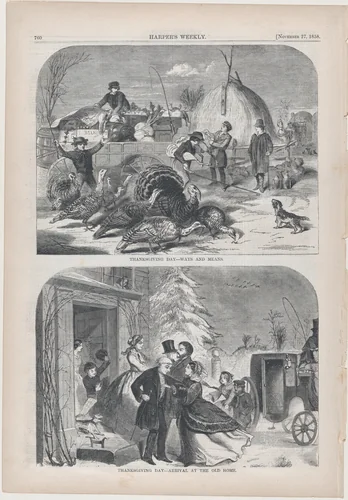 Thanksgiving Day – Ways and Means (from "Harper's Weekly," Vol. II) by Winslow Homer, print, 1858