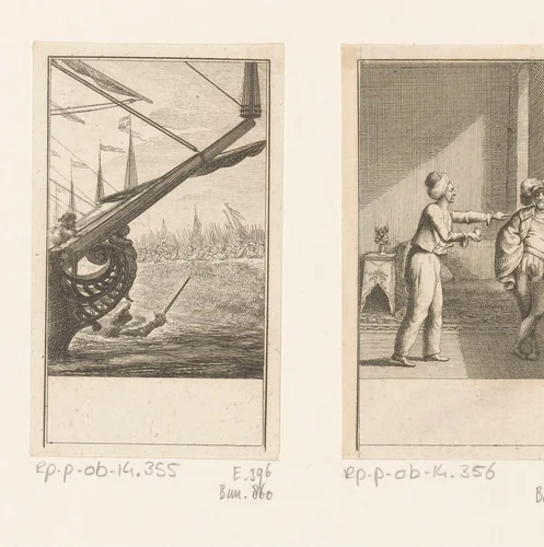 Lodewijk IX springt van zijn schip en zet de aanval in by Daniel Nikolaus Chodowiecki, print, 1781