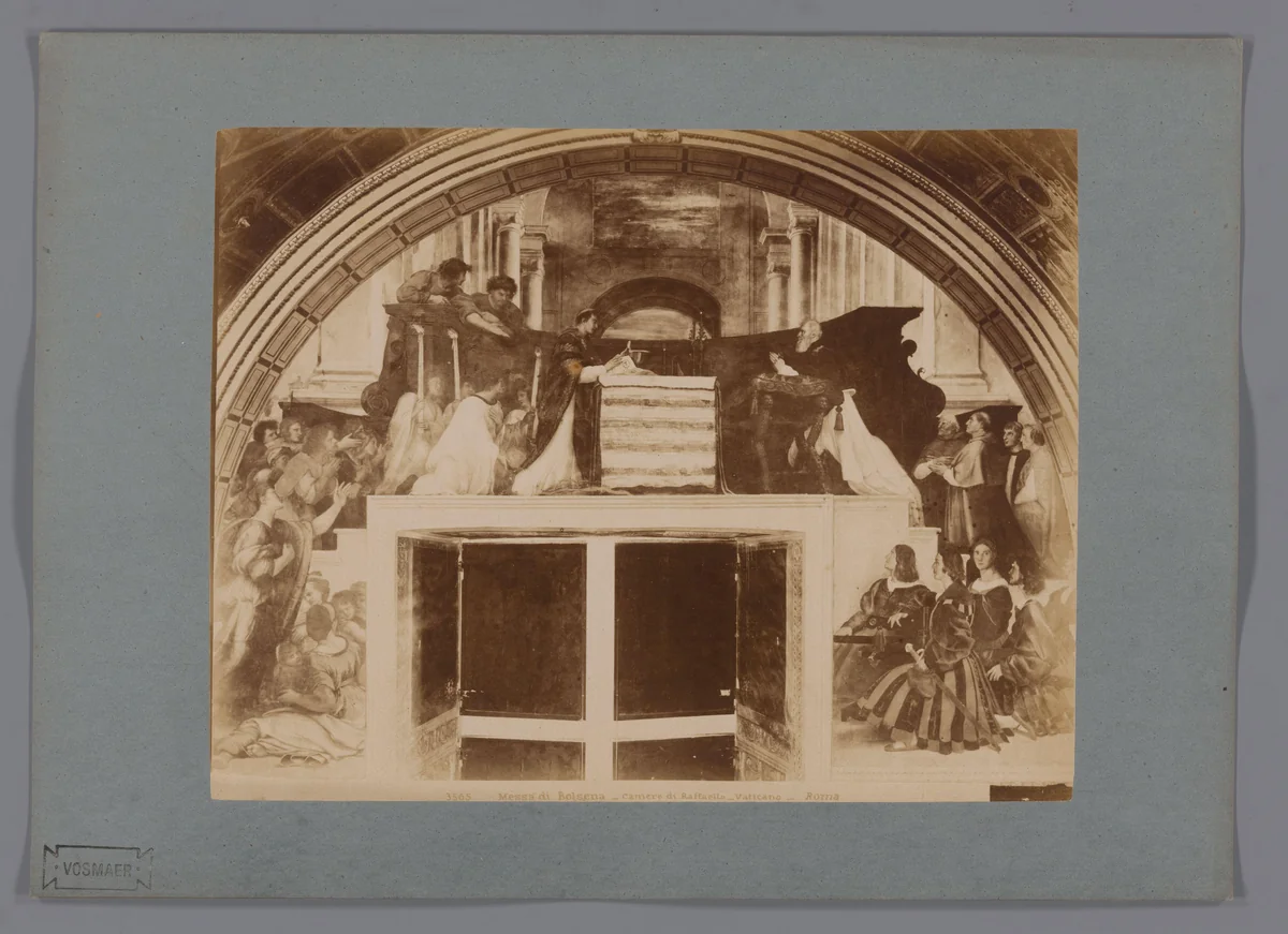 Fotoreproductie van het fresco Het wonder van Bolsena door Rafaël in de Camere di Raffaello by anonymous, photograph, 1851-1900