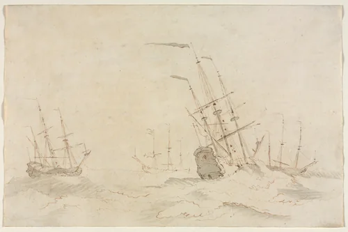 Ships by Ludolf Backhuysen, drawing, 1631-1708
