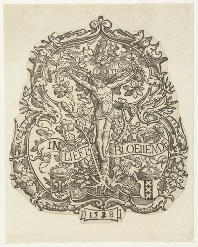 Het wapen van de Amsterdamse rederijkerskamer "De Egelantier" by Jacob Cornelisz van Oostsanen, print, 1528
