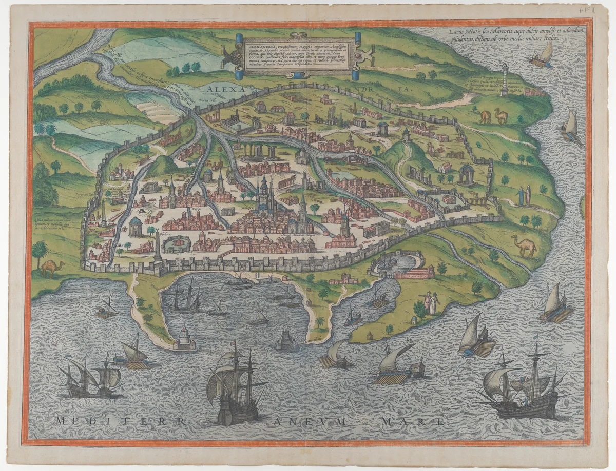 Map of Alexandria by Georg Braun, print, 1575