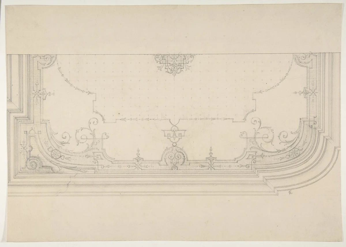 Design for the decoration of a wiling with strapwork and rinceaux by Jules-Edmond-Charles Lachaise, drawing, 1830-1897