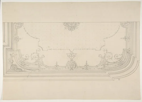Design for the decoration of a wiling with strapwork and rinceaux by Jules-Edmond-Charles Lachaise, drawing, 1830-1897