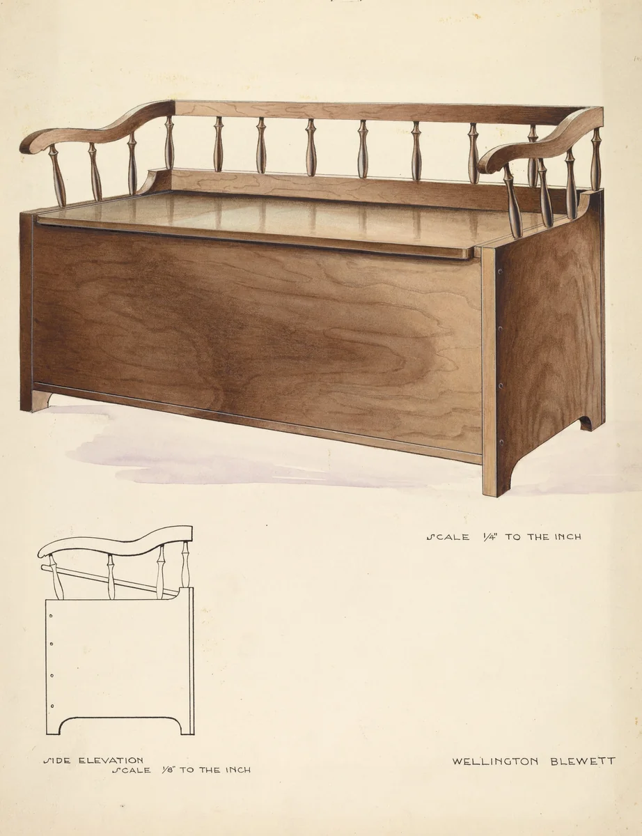 Bishop Hill: Settee and Chest by Wellington Blewett, index of american design, 1936
