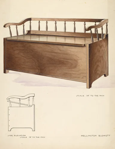 Bishop Hill: Settee and Chest by Wellington Blewett, index of american design, 1936