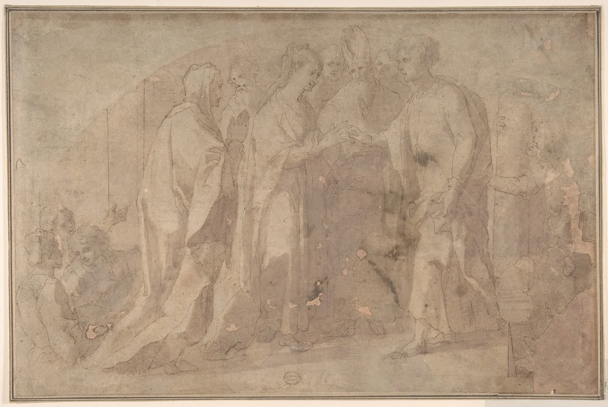 The Marriage of the Virgin (Lunette) by Giorgio Picchi, drawing, 1580-1600