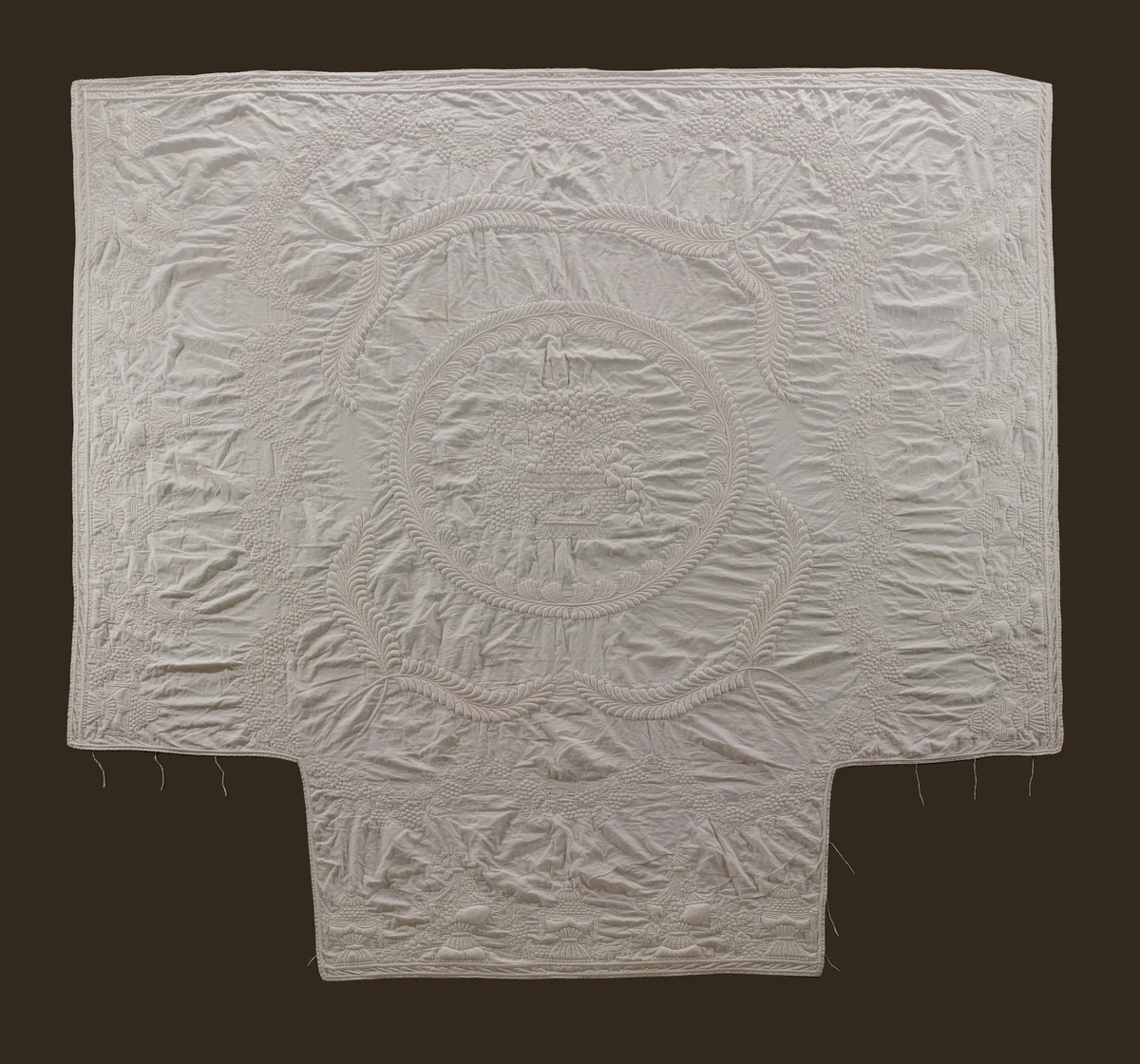 Wholecloth whitework quilt by J. Wright, artwork, 1813-1818