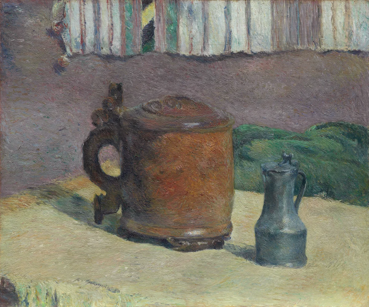 Still Life: Wood Tankard and Metal Pitcher by Paul Gauguin, painting, 1880