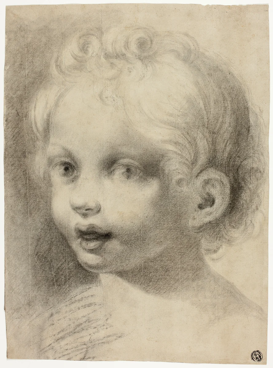 Child's Head (Recto) Nude Male Figure (Verso) by Antonio Correggio, drawing, 1700-1799
