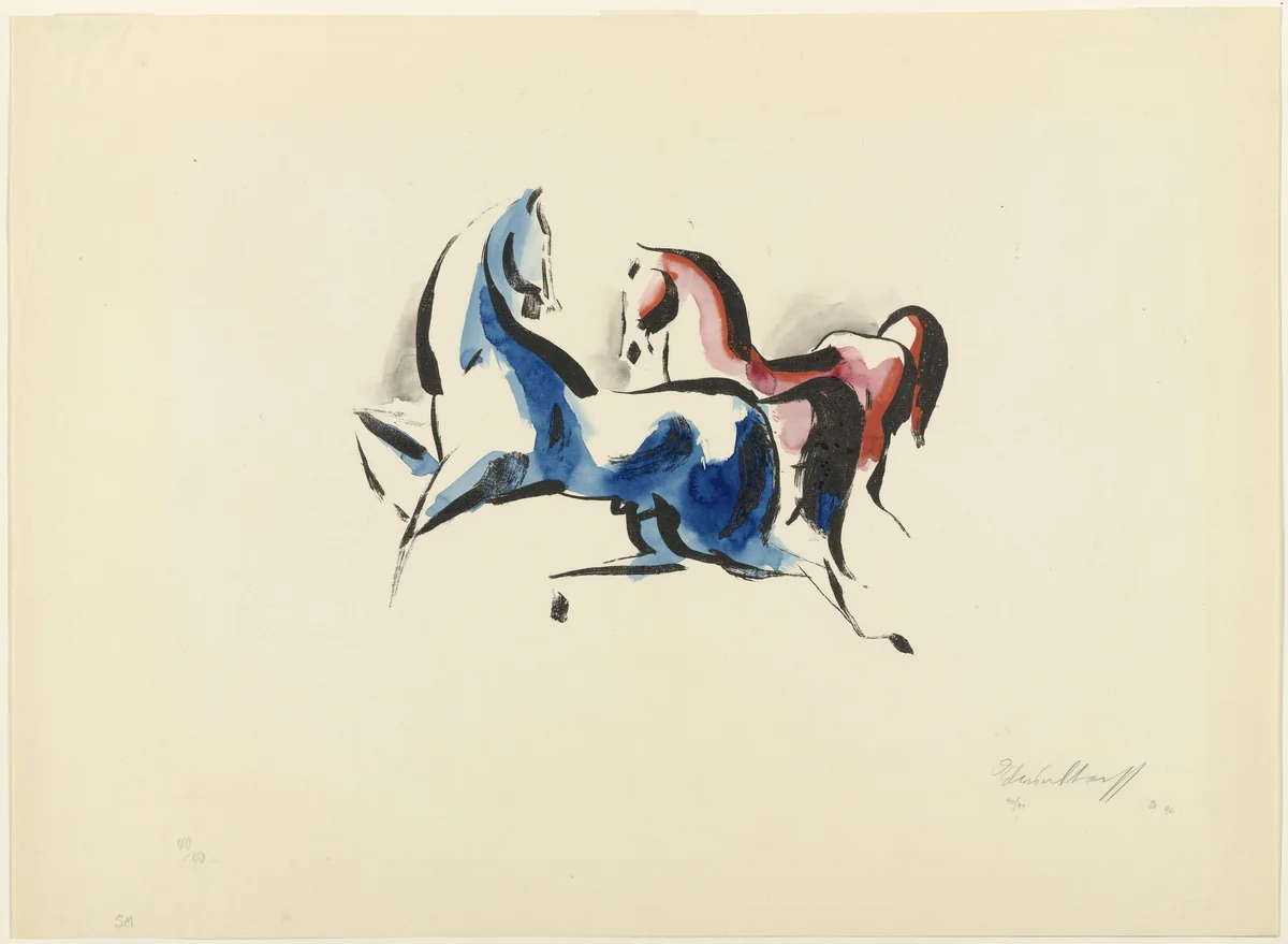 Two Horses (Zwei Pferde) by Edwin Scharff, print, 1919