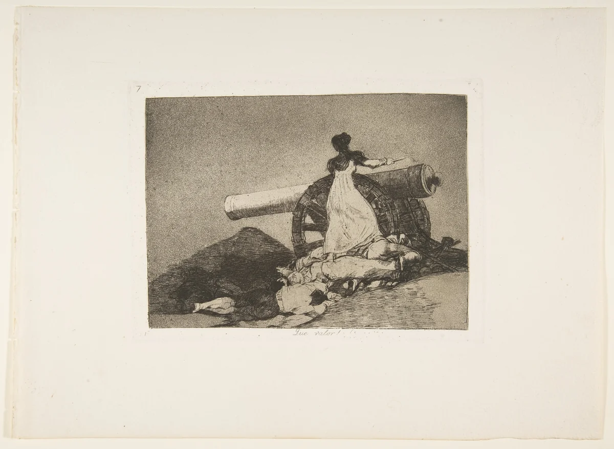 Plate 7 from "The Disasters of War" (Los Desastres de la Guerra): 'What courage!' (Que valor!) by Goya, print, 1810