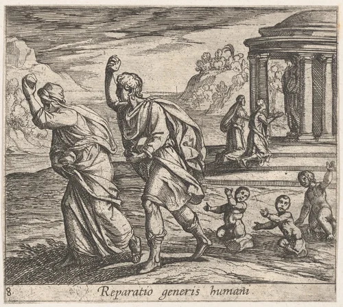 Plate 8: The Rebirth of Mankind (Reparatio generis humani), from Ovid's 'Metamorphoses' by Antonio Tempesta, print, 1606