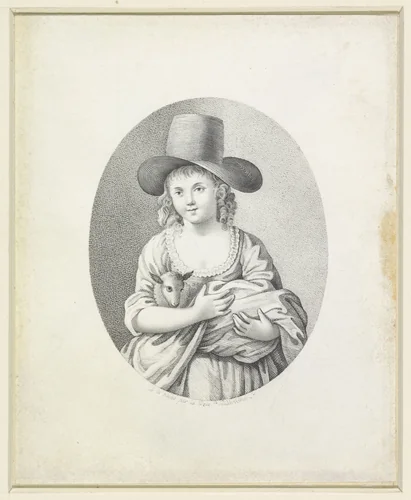 Herderin met lam in ovaal by Françoise Jeanne Ridderbosch, drawing, 1764-1837