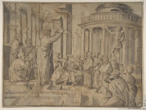 St. Paul preaching at Athens (Copy of Raphael's tapestry, reversed) by Raphael, drawing, 1500-1600