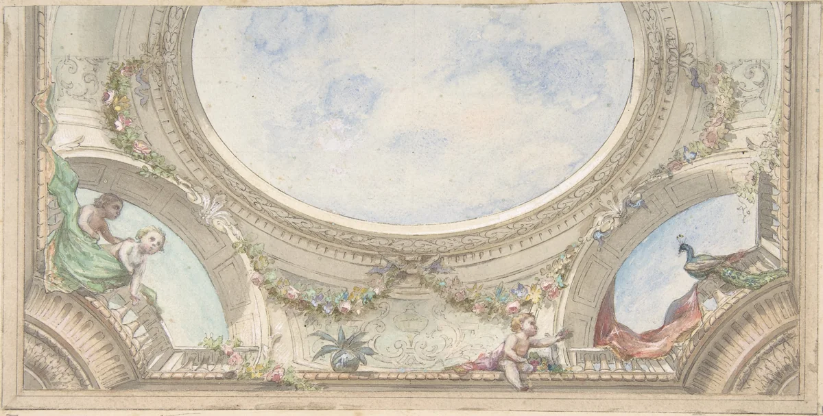 Design for Trompe L'Oeil Ceiling for Dining Room, Hôtel de Trévise by Jules-Edmond-Charles Lachaise, drawing, 1850-1910