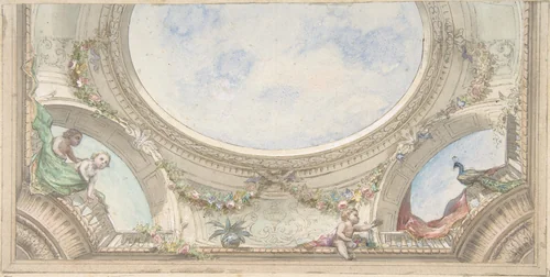 Design for Trompe L'Oeil Ceiling for Dining Room, Hôtel de Trévise by Jules-Edmond-Charles Lachaise, drawing, 1850-1910