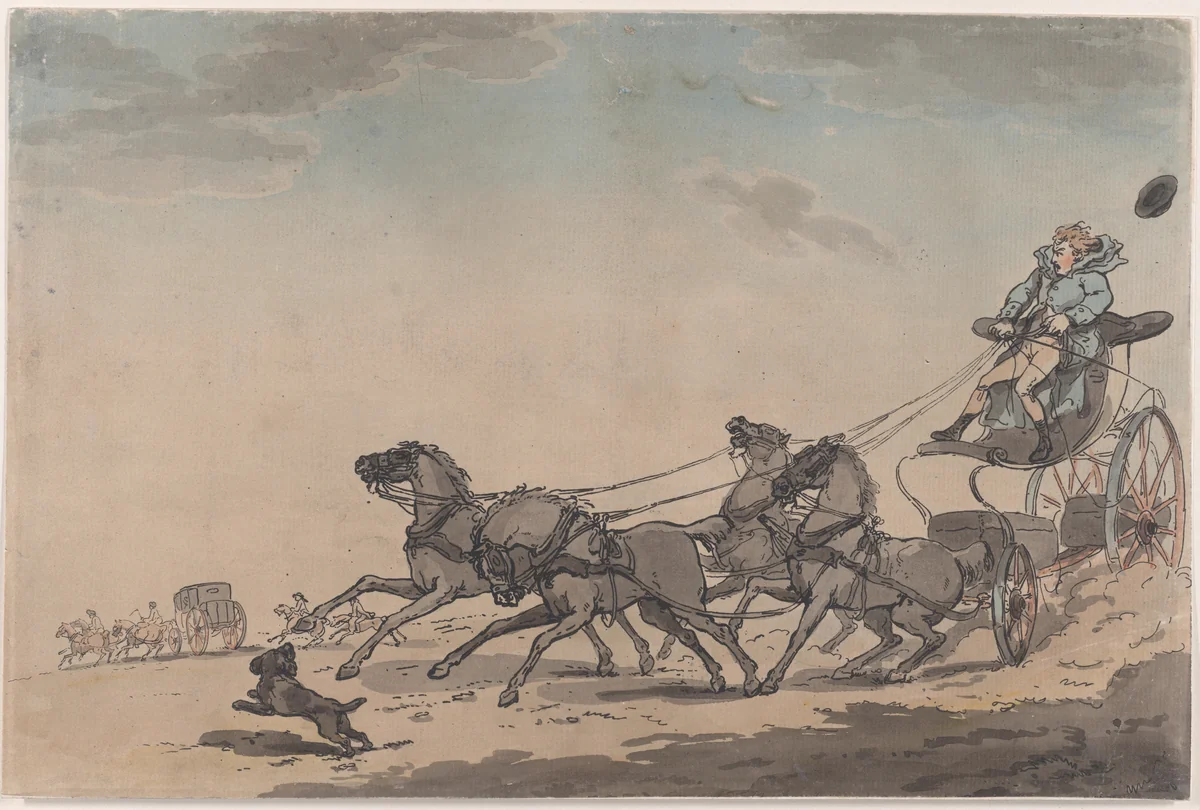 A Four-in-Hand, or The Runaway Carriage by Thomas Rowlandson, print, 1791-1793
