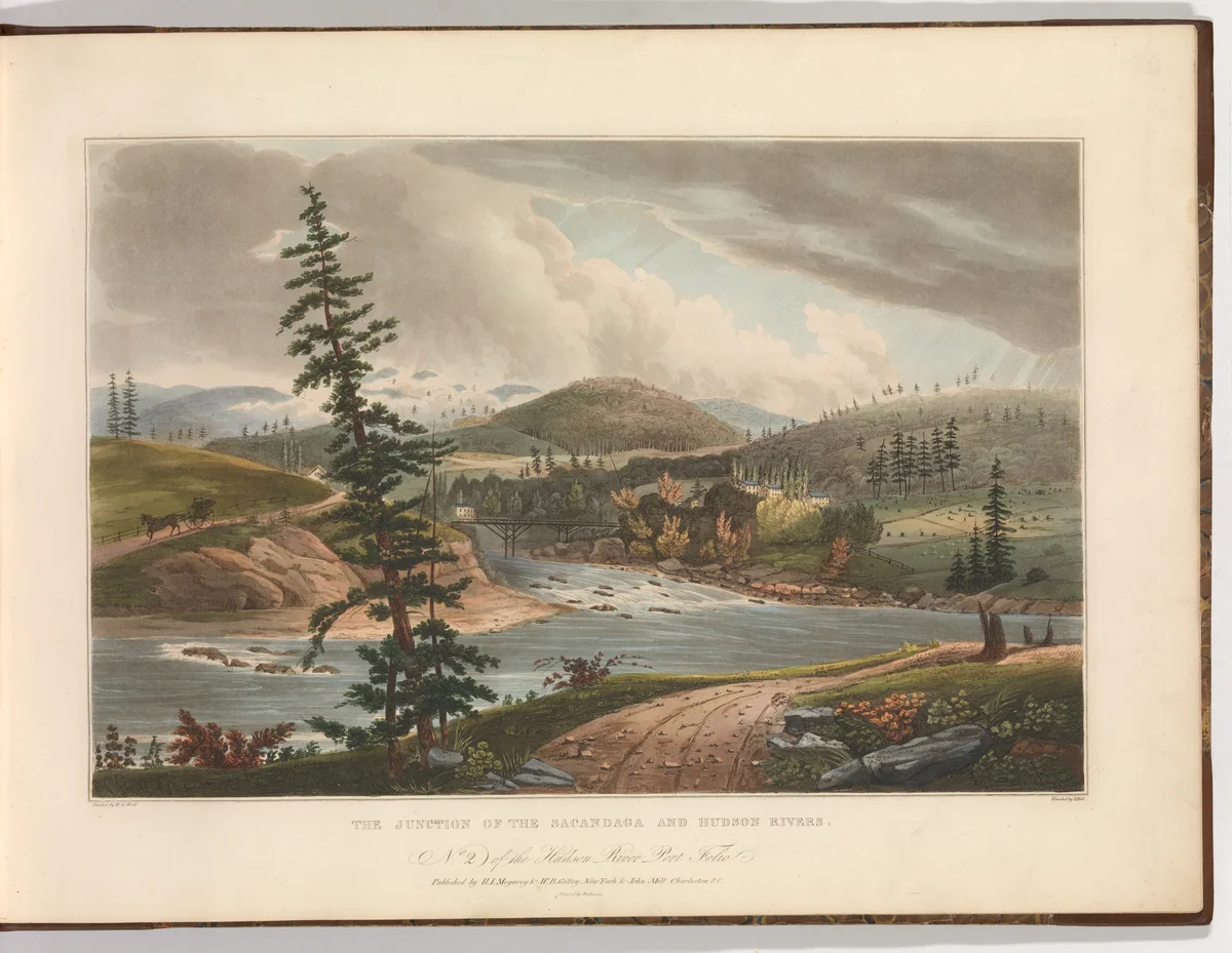 Junction of the Sacandaga and Hudson Rivers (No. 2 of The Hudson River Portfolio) by John Hill, print, 1821-1822