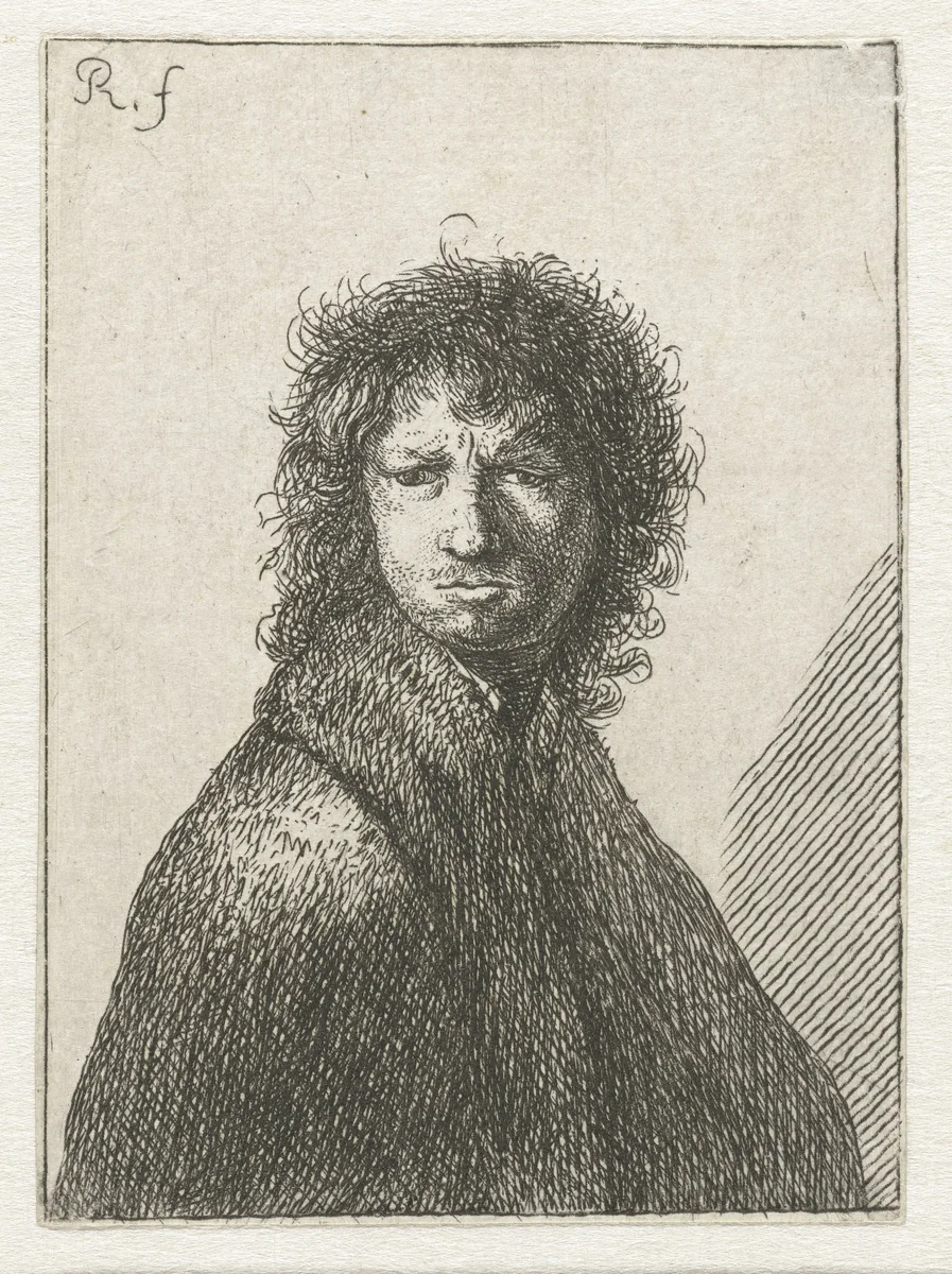 Self-portrait, frowing: bust by Johann Georg Hertel, print, 1711-1799