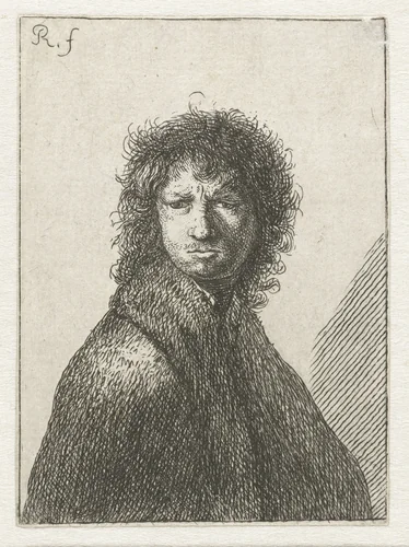 Self-portrait, frowing: bust by Johann Georg Hertel, print, 1711-1799