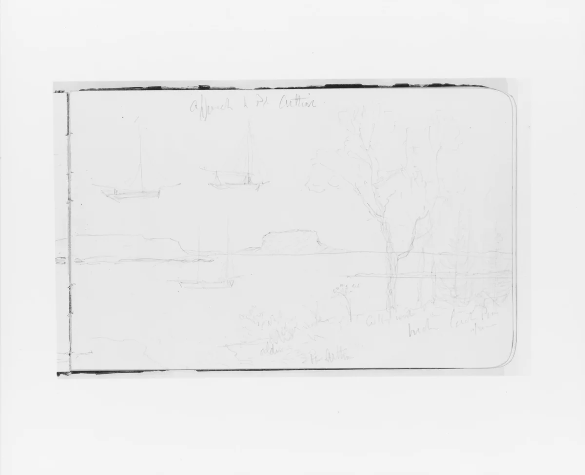 Bay Scene; Sketches of Two Boats (from Sketchbook) by Albert Bierstadt, artwork, 1890