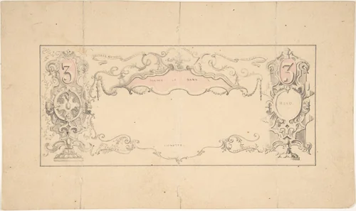 Design for Banknote or Certificate by Robert William Hume, drawing, 1830-1900