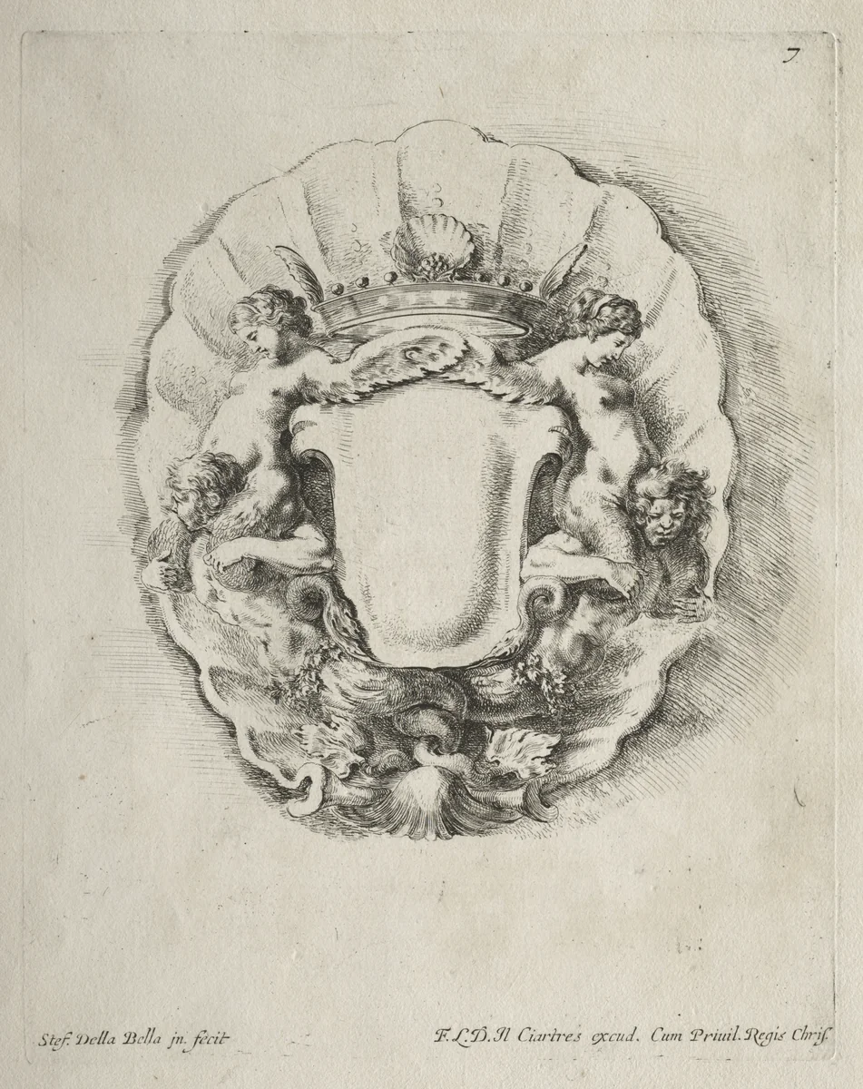 Collection of Various Caprices and New Designs of Cartouches and Ornaments: No 7 by Stefano della Bella, print, 1646