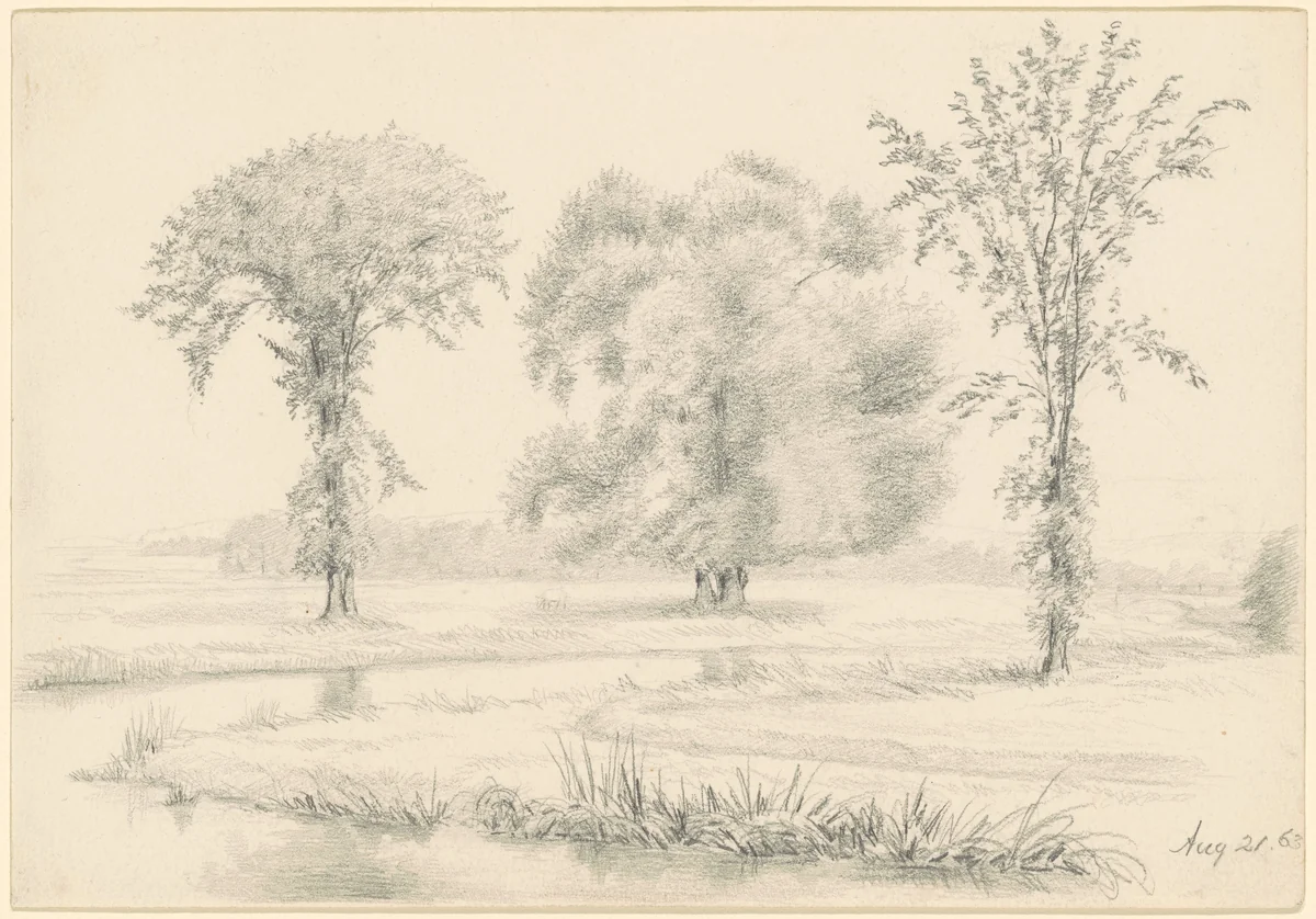 Landscape with Three Trees by James Wells Champney, drawing, 1863