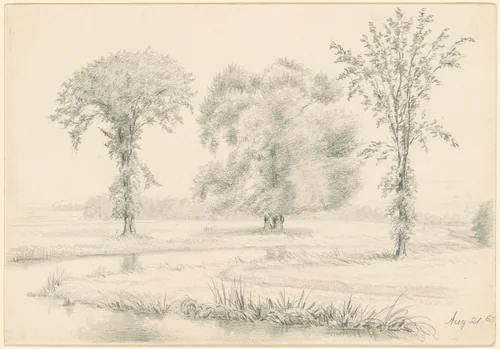 Landscape with Three Trees by James Wells Champney, drawing, 1863