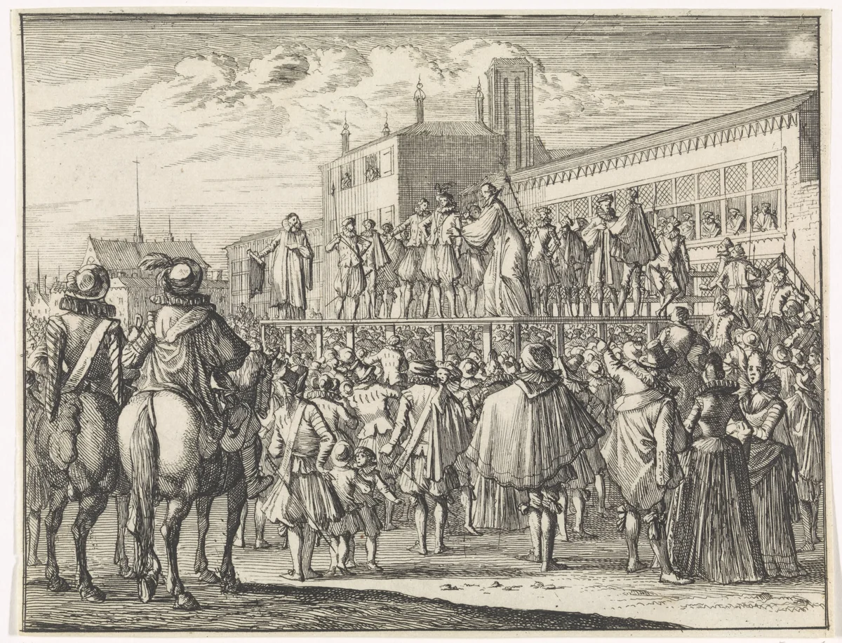 Openbare redevoering van meester Godefroy Bousart te Atrecht by Caspar Luyken, print, 1700