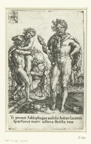 Hercules verslaat Antaeus by Unknown, print, 1550