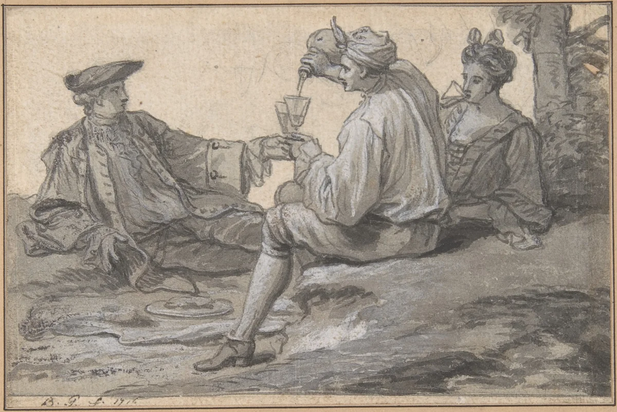 A Picnic Party by Claude Simpol, drawing, 1716
