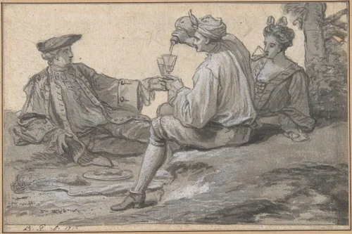A Picnic Party by Claude Simpol, drawing, 1716