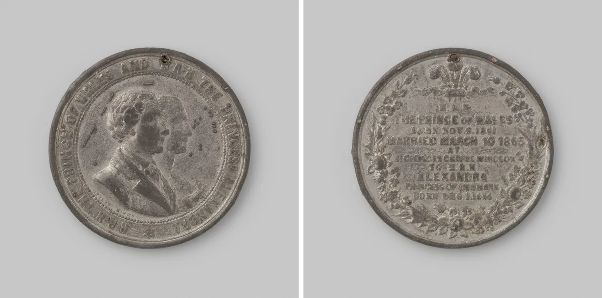 Engelse penning op het huwelijk van de Prince of Wales met Alexandra van Denemarken 1863 by John Ottley, metalwork, 1863