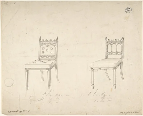 Designs for Two Chairs by Charles Hindley and Sons, drawing, 1841-1884