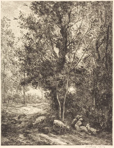 Shepherd and Shepherdess (Le Berger et la bergere) by Charles-François Daubigny, print, 1874