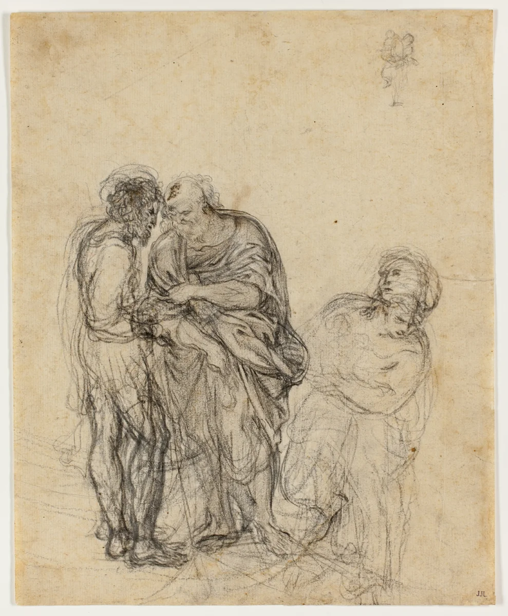 Study of an Old Man, a Younger Man, and a Woman by Domenichino, drawing, 1601-1641