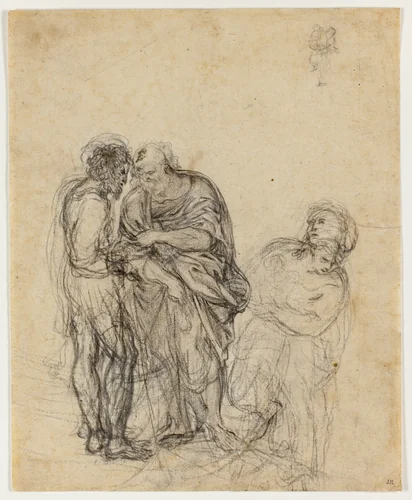 Study of an Old Man, a Younger Man, and a Woman by Domenichino, drawing, 1601-1641