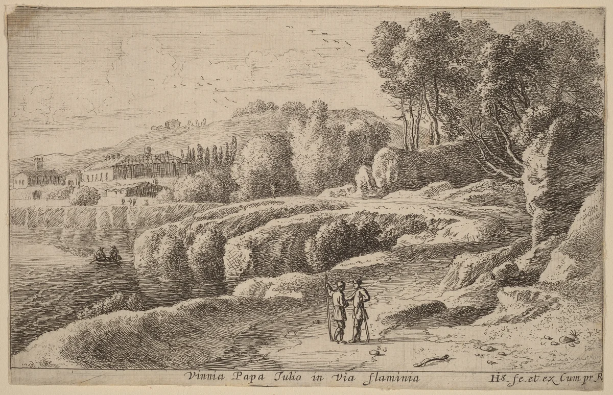 Vineyard of Pope Julius on the Via Flaminia by Herman van Swanevelt, print, 1600-1655