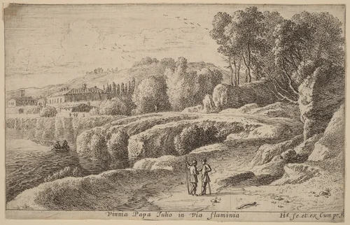 Vineyard of Pope Julius on the Via Flaminia by Herman van Swanevelt, print, 1600-1655